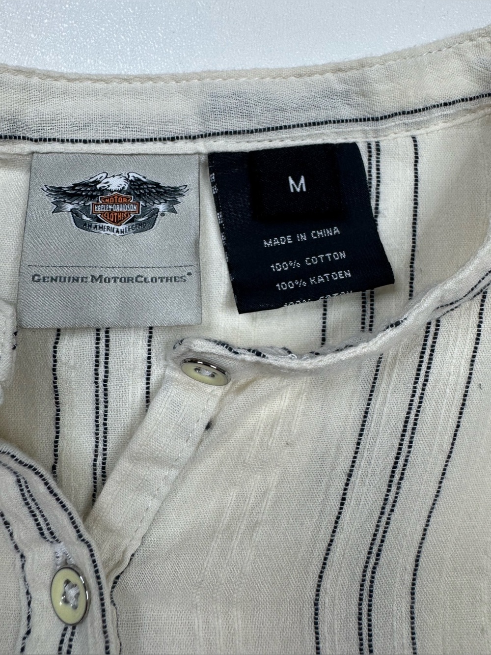 Harley-Davidson Dobby Stripe Woven HenleyNeck Pullover Womens Medium - Picture 3 of 12